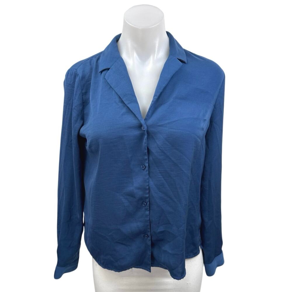Banana Republic Women's Blue Collared Long Sleeve Crop Shirt Blouse Top Size XS